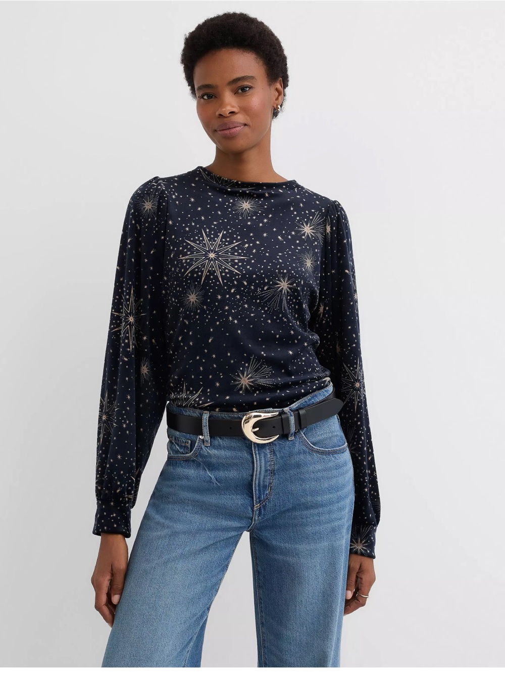 LOFT Starry Night Velvet Long Sleeve Blouse